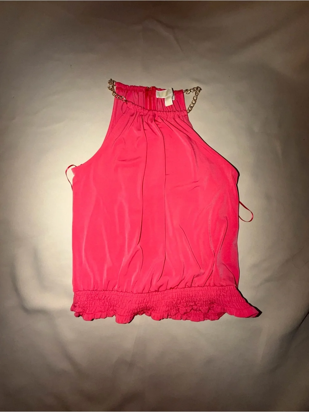 Michael Kors Hot Pink Halter Tank with Gold Chain